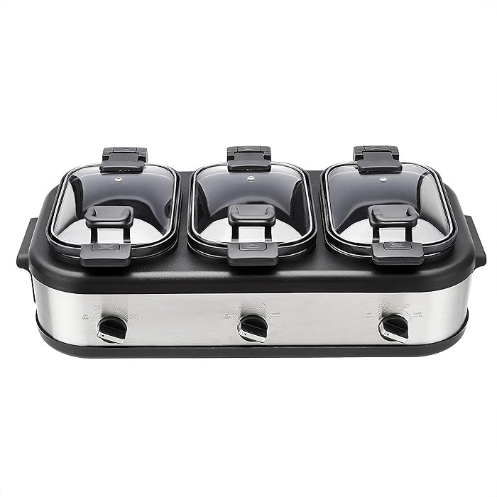 Amazon Basics Stainless Steel 3 x 2.5 Quarts Triple Slow Cooker, Brushed Stainless Steel | Amazon (US)