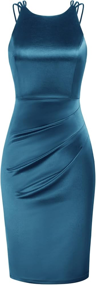 GRACE KARIN Women's Satin Slip Dress Sleeveless Criss Cross Backless Ruched Bodycon Cocktail Part... | Amazon (US)