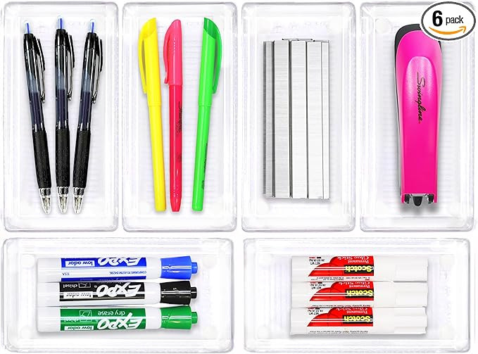 Simple Houseware Clear Drawer Organizer for Office Bin Desk Storage, 3.25"x 6.25", 6 Packs | Amazon (US)