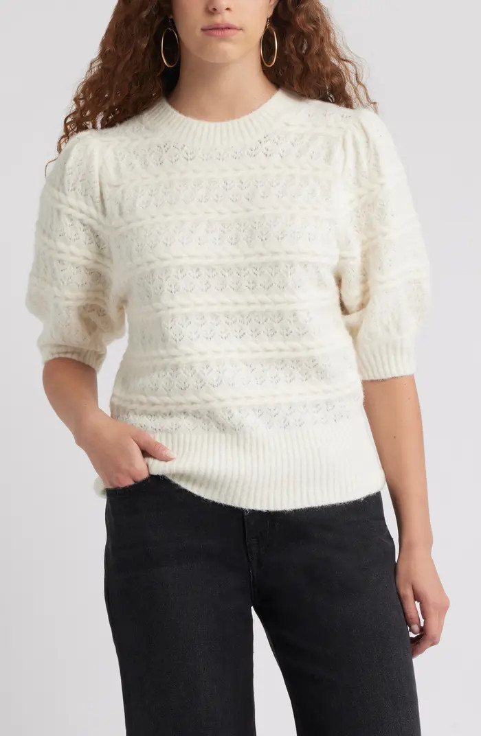 Puff Sleeve Cable Knit Sweater | Nordstrom