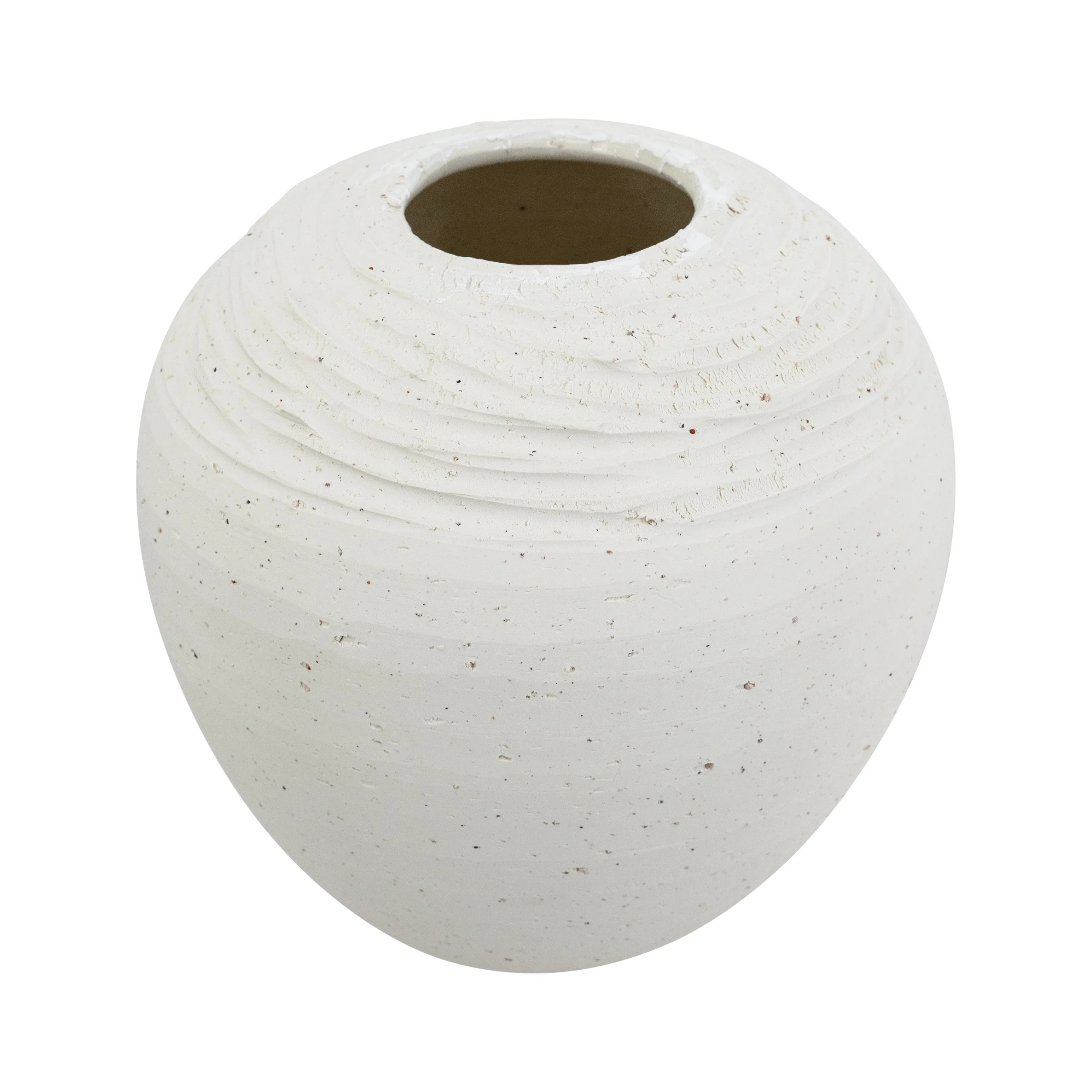 Round Hand-Pulled Ceramic Vase With Speckled White Finish | Wayfair North America