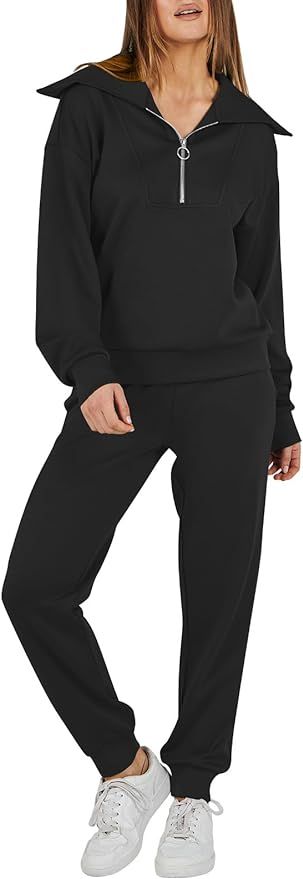 Prinbara Women 2 Piece Outfits Sweatsuit Set 2023 Fall Trendy Oversized Quarter Half Zip Tracksui... | Amazon (US)
