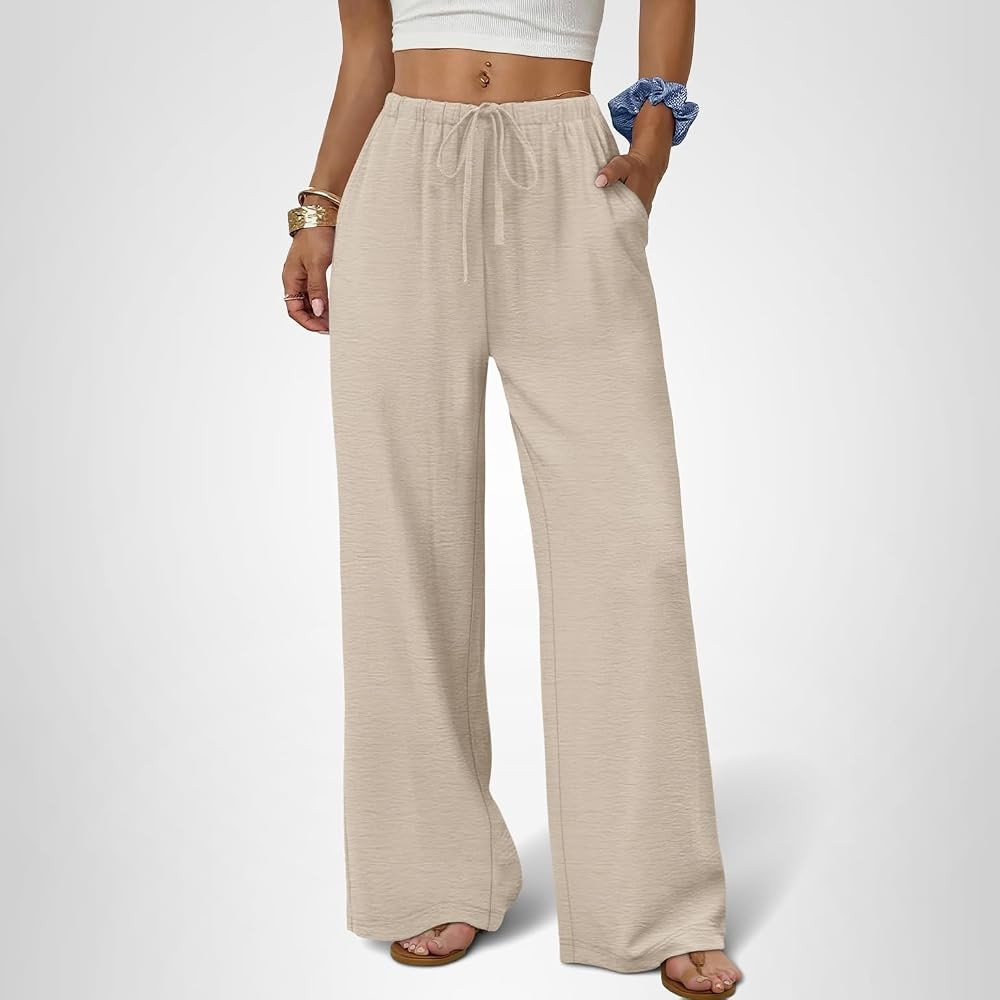 Sampeel Wide Leg Pants for Women Flowy Palazzo Drawstring Elastic Waist Trousers with Pockets Sum... | Amazon (US)