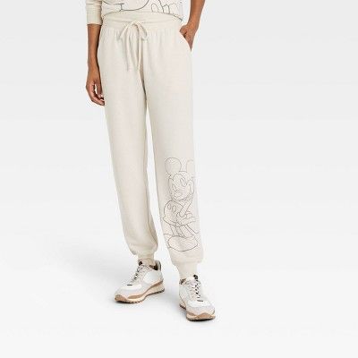 Women's Disney Mickey Mouse Oversized Graphic Jogger Pants - Off-White | Target