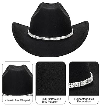 Vintage Western Cowboy Hat for Men Women - Wide Brim Cowgirl Fedora Bling Hats with Diamonds M | Amazon (CA)
