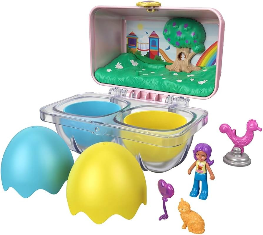 Polly Pocket Mystery Surprise Egg Carton - Pink Rainbow Playground Theme, Pink, Blue, Yellow | Amazon (US)