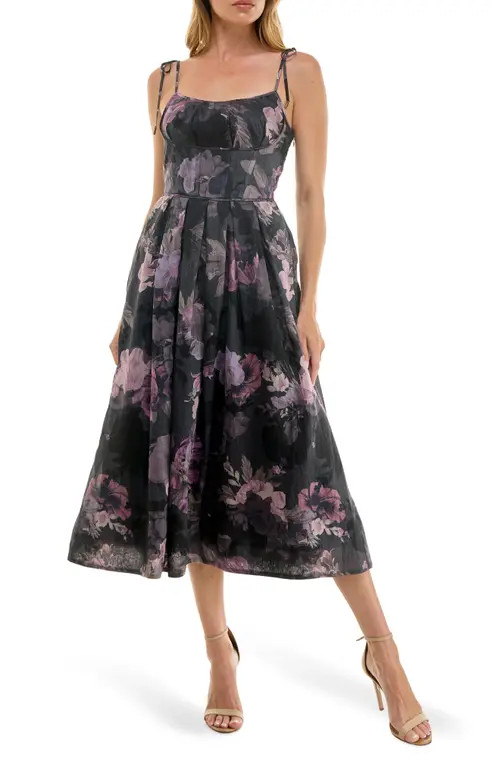 Socialite Corset Midi Sundress in Black Washed Floral at Nordstrom, Size X-Small | Nordstrom