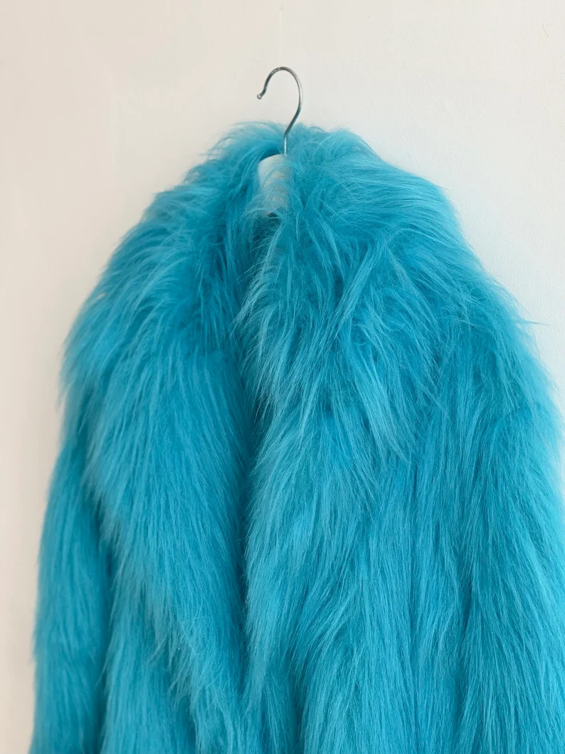 Turquoise Shaggy Faux Fur Oversize Coat, Handmade in London | Etsy (Global)