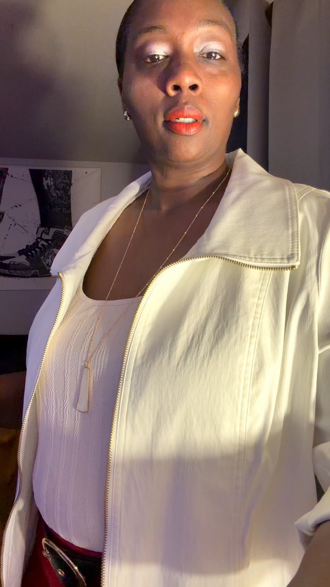 White jacket, beige base, red pants doing all the talking ❤️

#LTKPlusSize #LTKOver40 #LTKootd