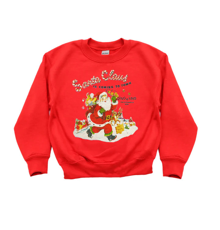 Santa Claus is Coming To Town Youth Crewneck | Shop Kristin Jones