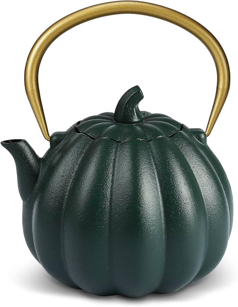 VICSKY Pumpkin Cast Iron Teapot (40oz/1200ml), Sturdy Iron Tea Kettle Stovetop Safe, Tea Kettle w... | Amazon (US)