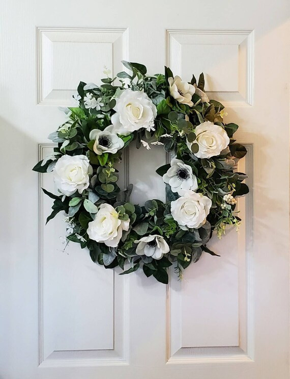 White Rose and Lambs Ear Wreath Wedding Wreath farmhouse | Etsy | Etsy (US)
