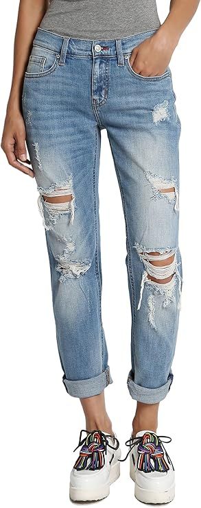 TheMogan Distressed Destructed Washed Denim Mid Rise Relaxed Boyfriend Jeans | Amazon (US)
