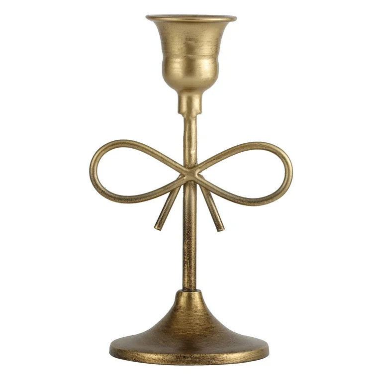 Home Decor Collection Gold Metal 5.91" Indoor Tabletop Taper Candleholder with Bow Accent | Walmart (US)
