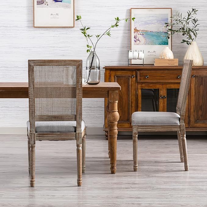 Guyou Farmhouse Dining Chairs Set of 2, Upholstered Dining Room Chairs with Rattan Back French Co... | Amazon (US)