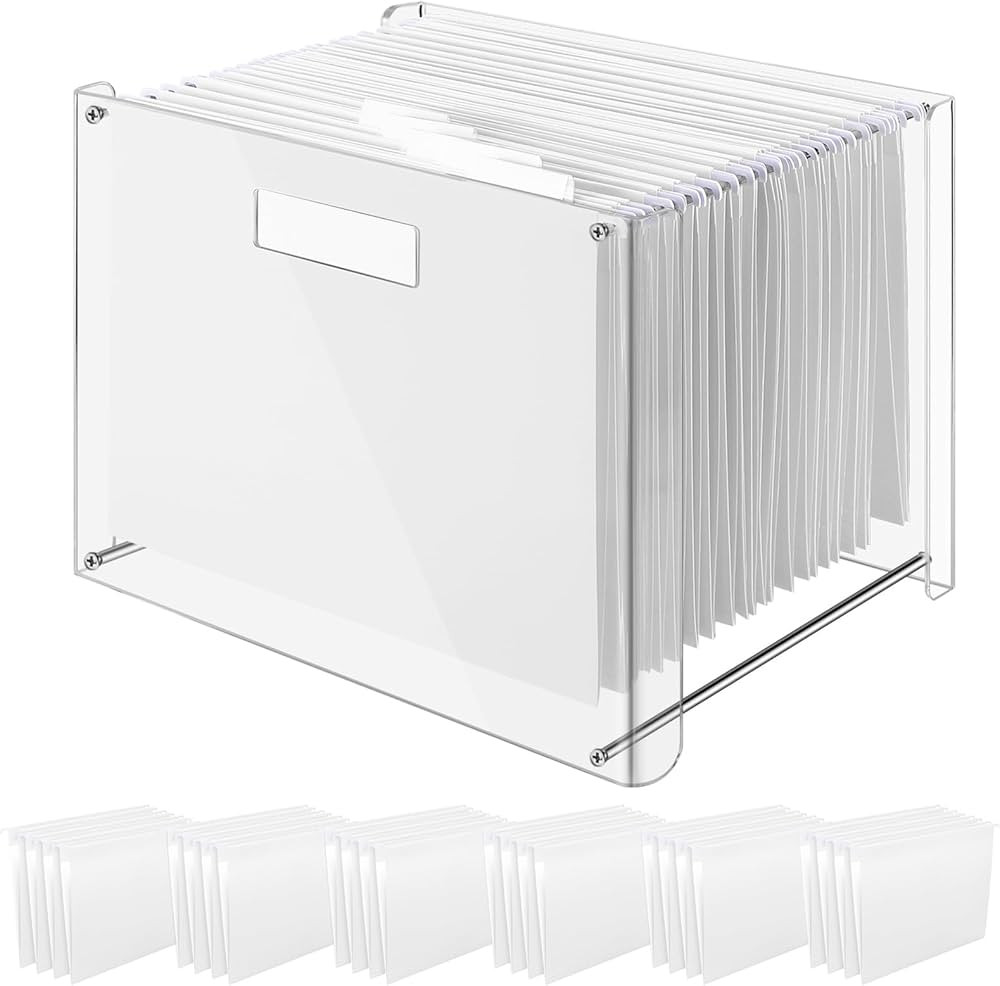 24 Hanging File Folder with Acrylic Organizer for Letter/a4 Size Desktop Clear File Storage Box w... | Amazon (US)