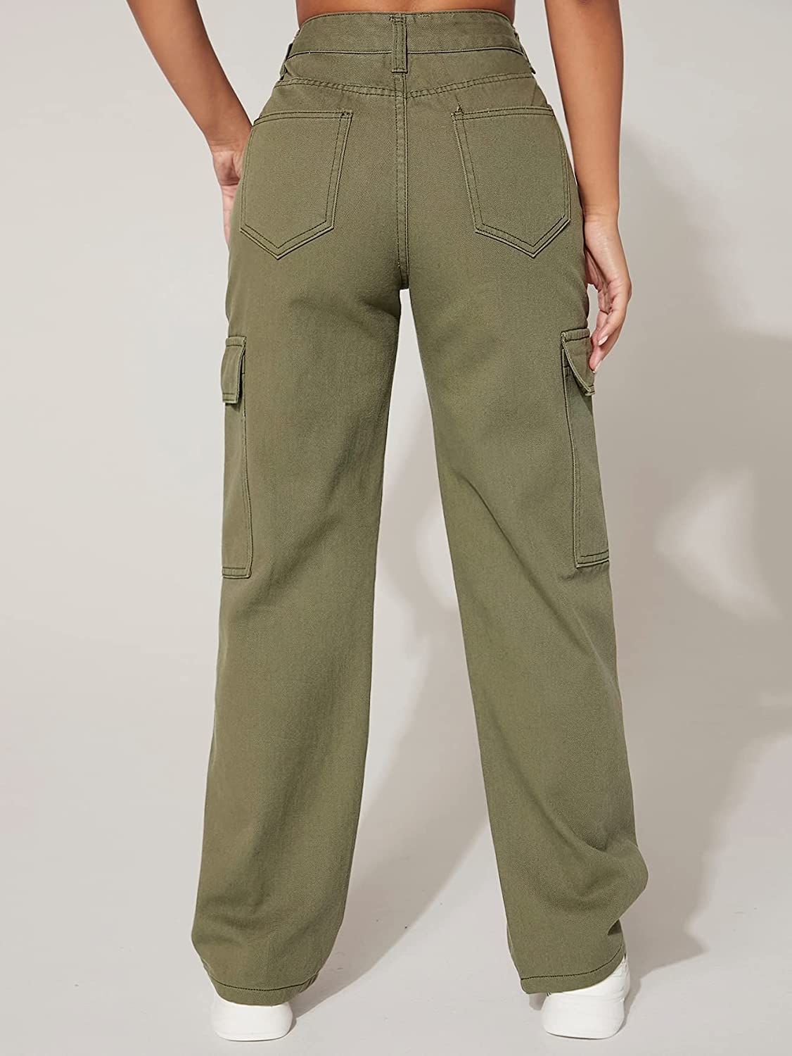 MakeMeChic Women's Cargo Jeans High Waist Flap Pocket Straight Leg Denim Pants | Amazon (US)