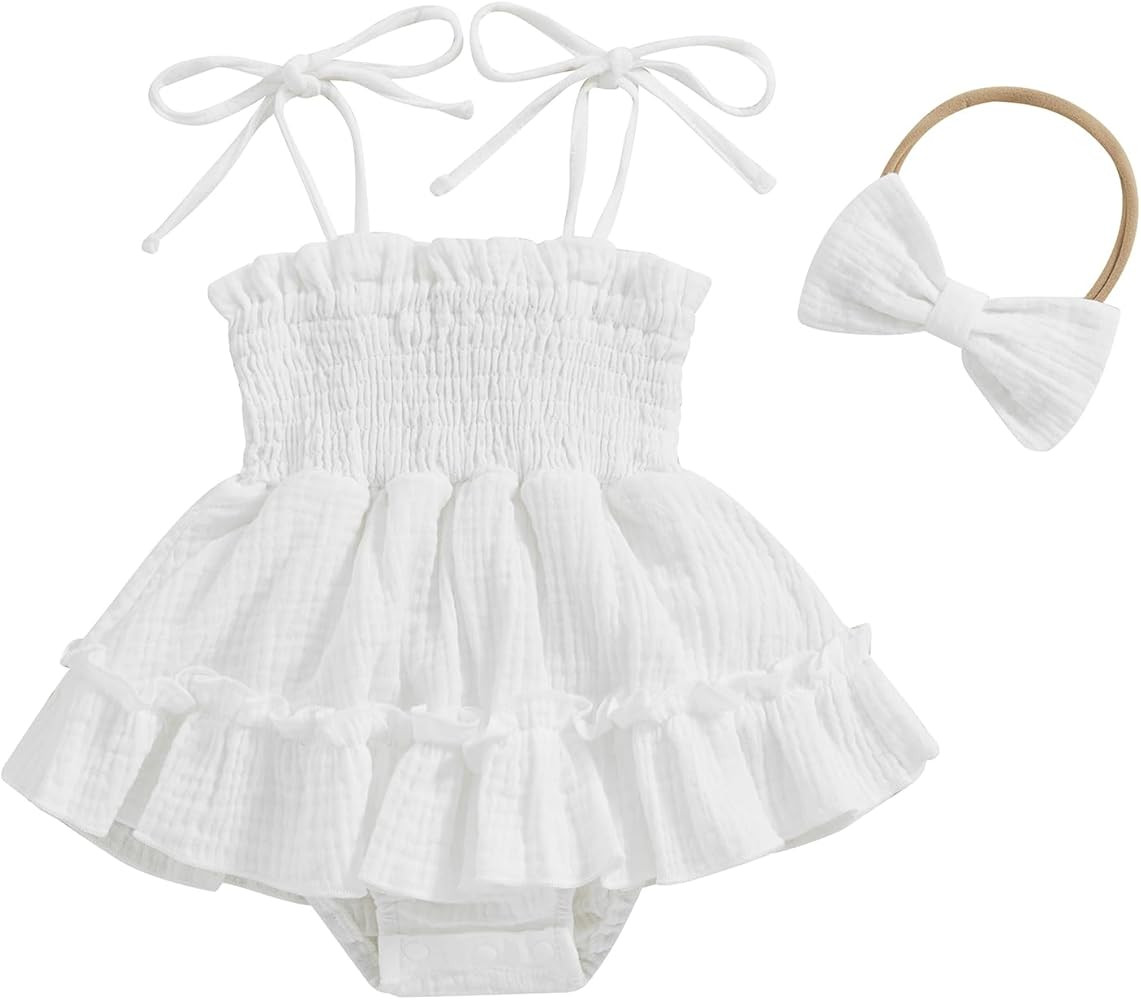 Murnouche Newborn Baby Girl Romper Dress Summer Clothes Boho Photoshoot Outfits with Headband | Amazon (US)