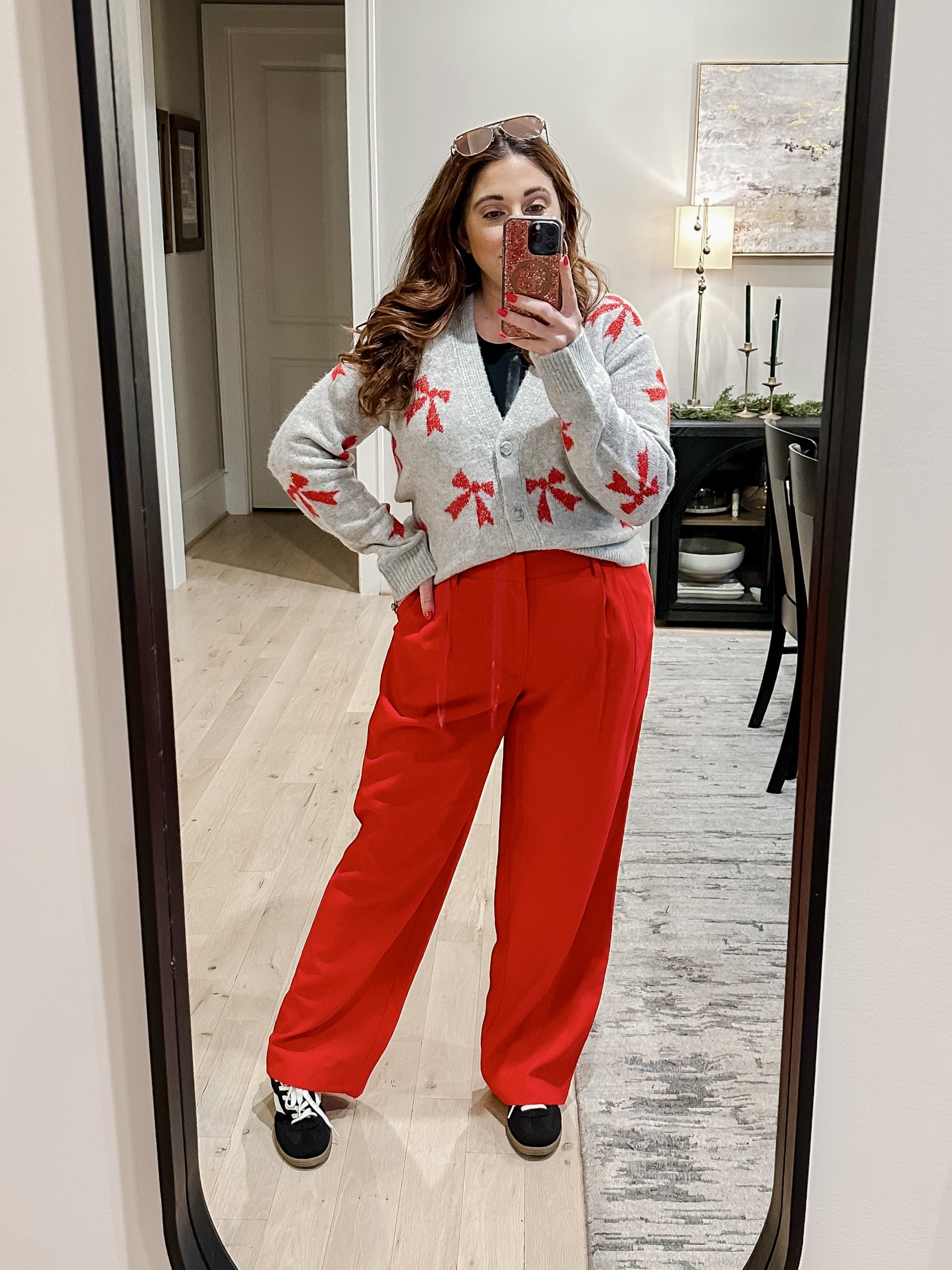 What I wore out to a girls date night Christmas wreath making class! These red trousers continue to be a favorite! Top is Marshall’s but I’ll link similars 
Sweater L / Pants 14 / Shoes tts 

#LTKMidsize #LTKParties #LTKHoliday