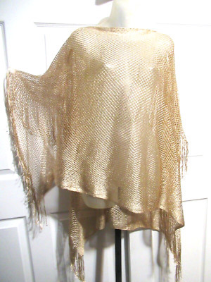 Vintage Gold Metallic Crochet Long Fringed Bohemian layering Poncho Jacket Vest | eBay US