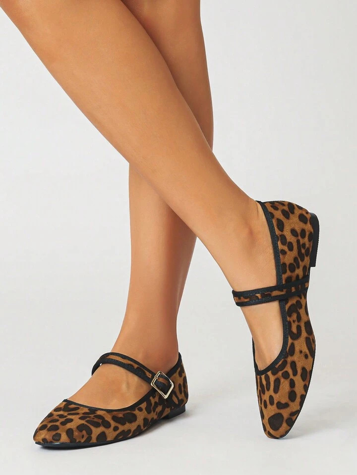 Women's Leopard Print Square Toe Soft Flat Shoes, Back Strap With Bag Border Design, Simple And R... | SHEIN