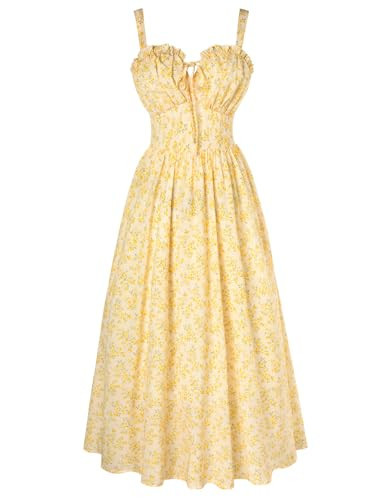 Scarlet Darkness Women's 2026 Summer Floral Print Flowy A Line Dresses Milkmaid Maxi Dress with Pockets Beige Yellow Floral S | Amazon (US)