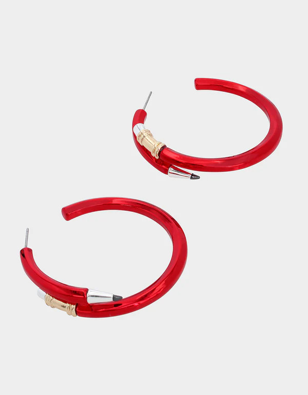 BOOK SMART PENCIL HOOP EARRINGS RED | Betsey Johnson