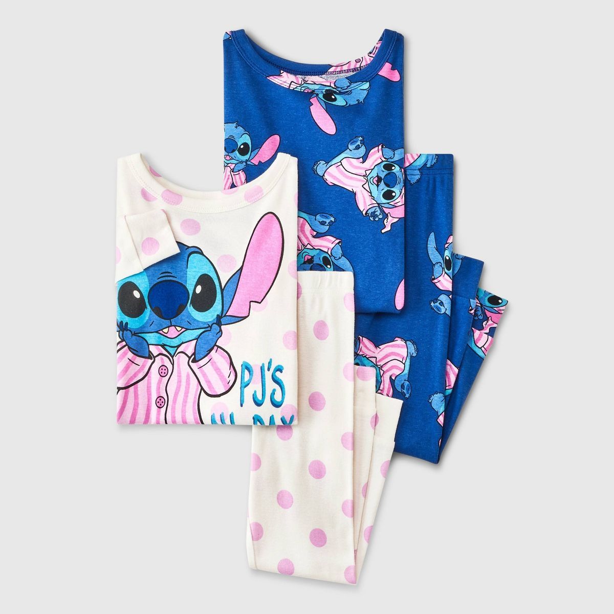 Toddler Girls' 4pc Snug Fit Disney Stitch Cotton Pajama Set - White | Target