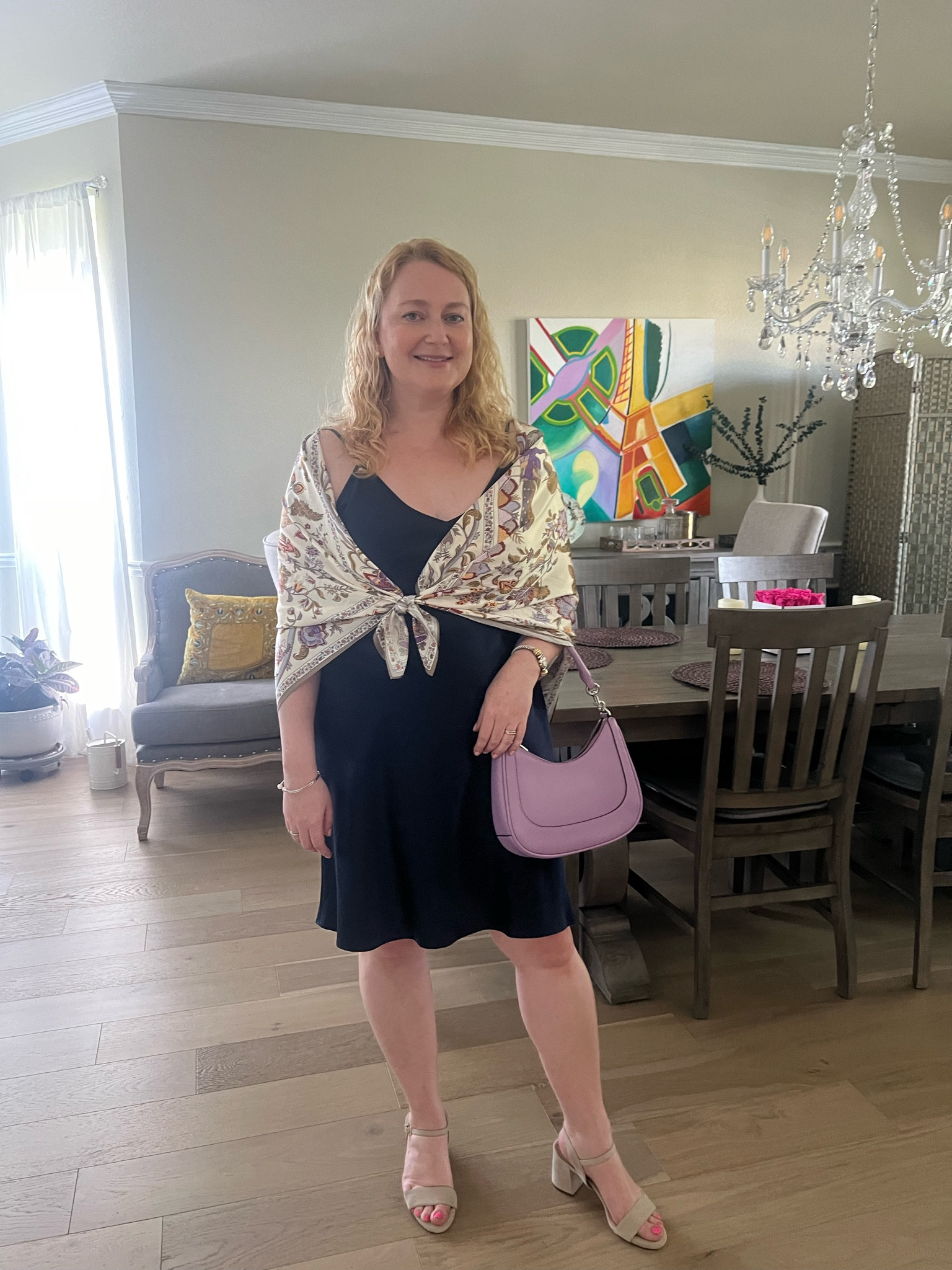 Summer outfit 
Silk dress, silk scarf, suede sandals, pastel lilac bag


#LTKSeasonal #LTKMidsize #LTKStyleTip