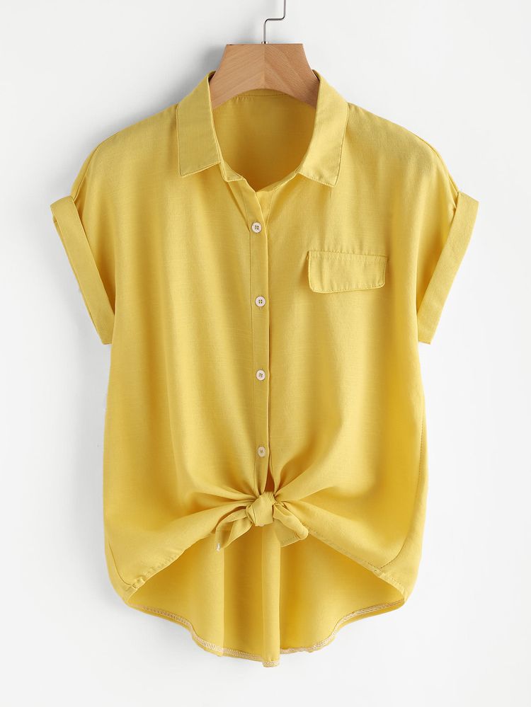 Knotted Self-Tie Button-Front Shirt | SHEIN