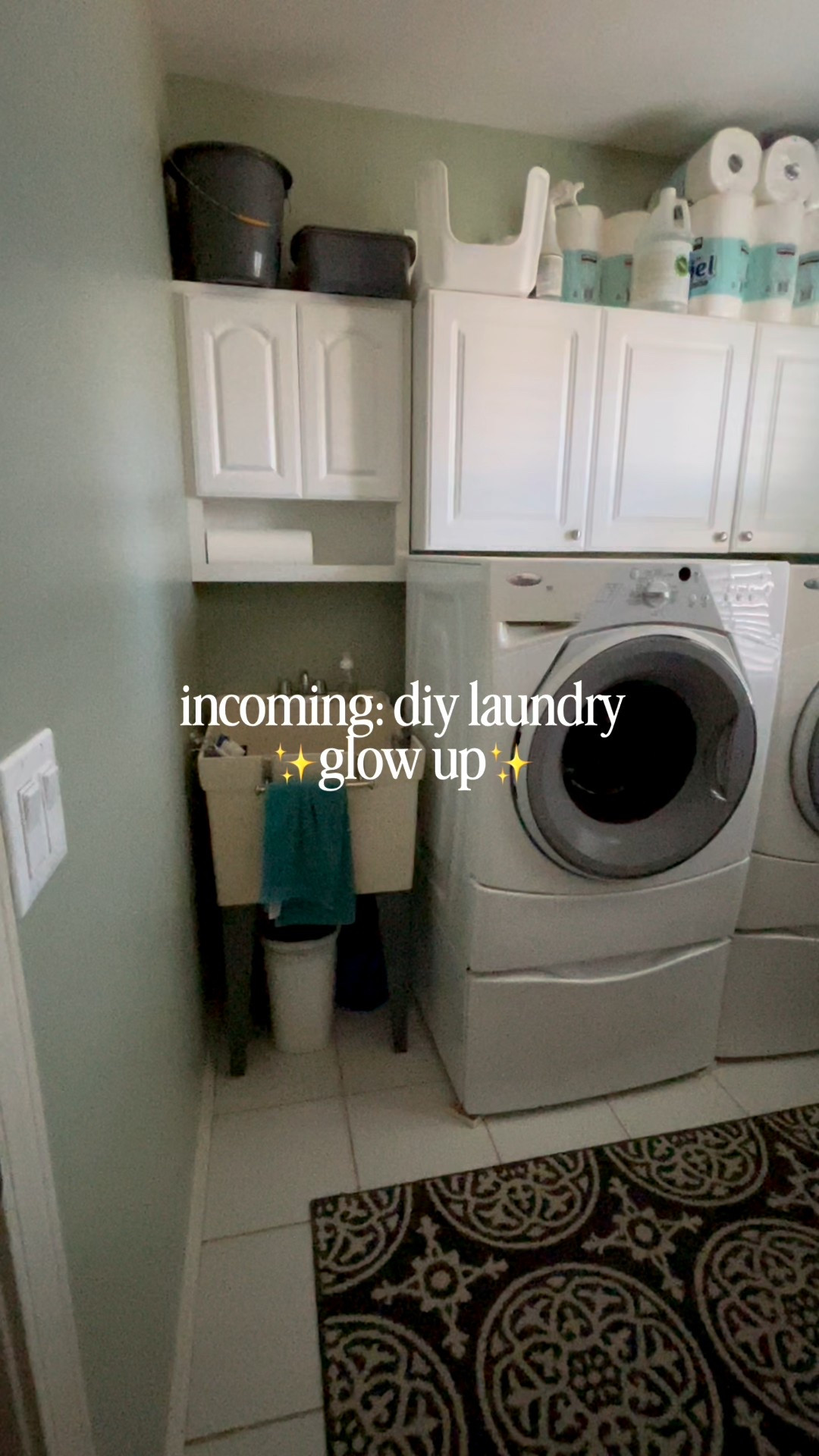 ✨diy laundry room glow up✨

The dread I used to feel going into this space. Like, zero joy. Hated it. It felt old and outdated, the fact that the cabinets didn’t go to the ceiling drove me nuts, I couldn’t easily reach them because of the pedestals, I had no working space, and the floors felt dirty and cold. 

Jump to now, and sometimes I just stand in there because it feels like the most charming little space and it FUNCTIONS! 👏🏻 Here’s your sign that if you put a little effort into it, even during small snippets of time, you will not regret it!

Also, forever send me all the mash ups like this because I CANNOT stop grooving to this 🎶💃🏻
.
.
.
.
.
#diyprojects #laundryroommakeover #laundryroom #moderntransitional #budgetfriendly 

#LTKHome
