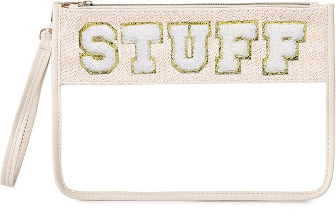 Pinkmik Chenille Letter Clear Zipper Pouch for Travel Clear Snack Bag Letter Makeup Pouch Bag for... | Amazon (US)