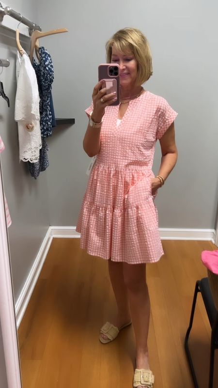 Sweet vacation dress! So lightweight and I love the gingham look. Goes great with my raffia flats! 

#LTKShoeCrush #LTKVideo #LTKOver40