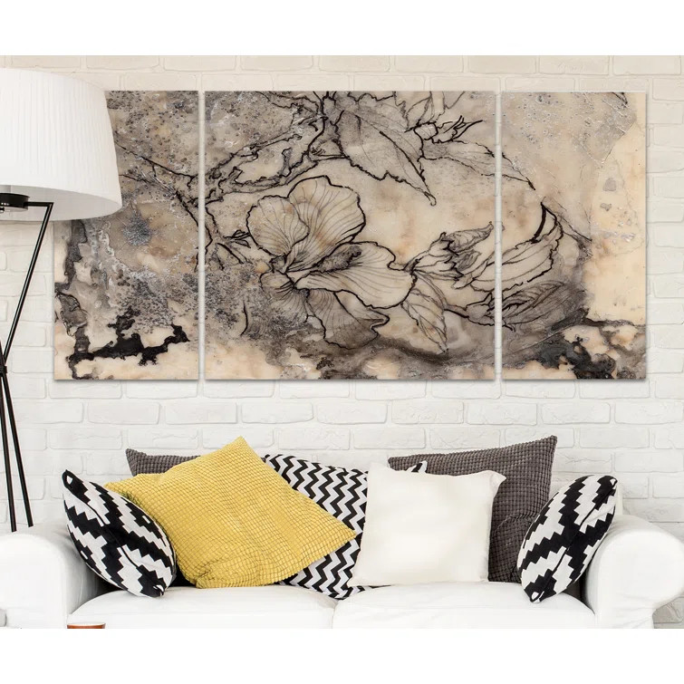 " Tattooed Floral I " 3 - Pieces Painting Print | Wayfair North America