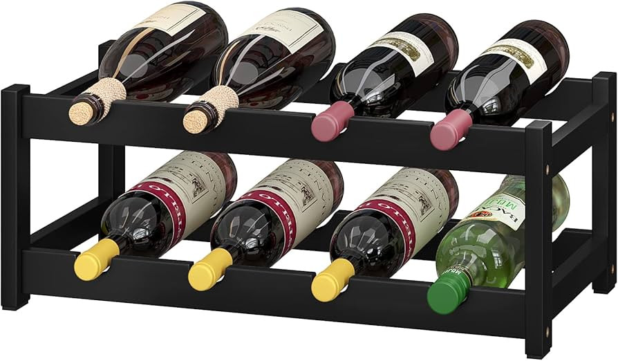 BAMEOS Wine Rack Freestanding 8 Bottle 2 Tier Bamboo Wine Racks Countertop Cabinet Wine Holder Wi... | Amazon (US)