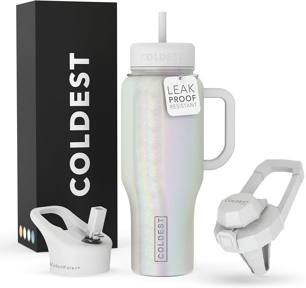 Coldest Tumbler with Handle and Straw Lid | 3 Lids Insulated Reusable Stainless Steel Water Bottl... | Amazon (US)
