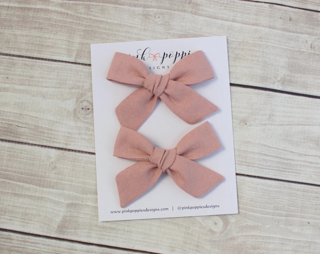 Rose Pink Pigtail Bows, Pink Baby Bows, Pig Tail Bow Set, Linen Baby Bows, Baby Pigtail Bows, Pin... | Etsy (US)