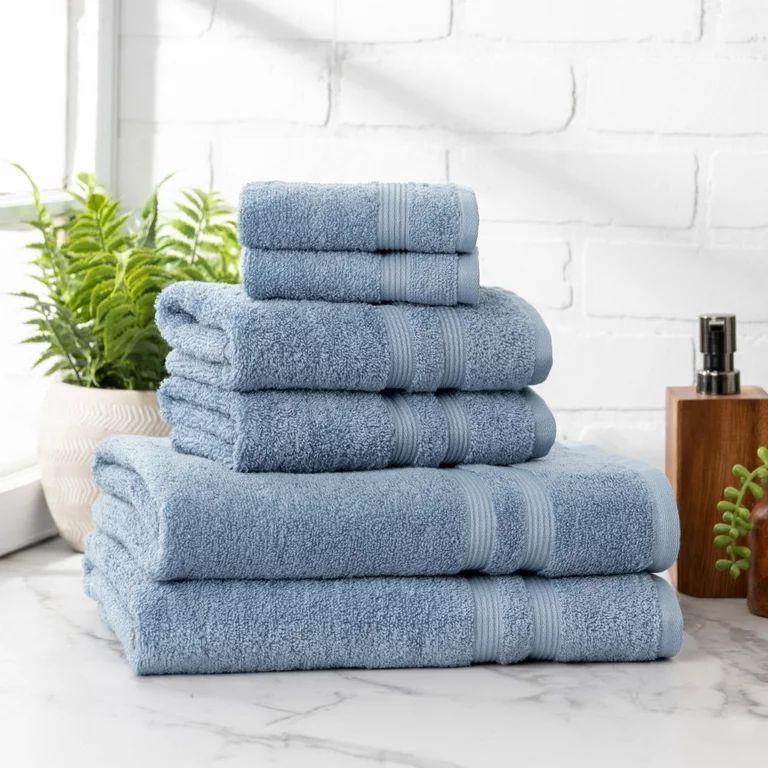 Mainstays Performance 6-Piece Towel Set, Solid Blue Linen | Walmart (US)