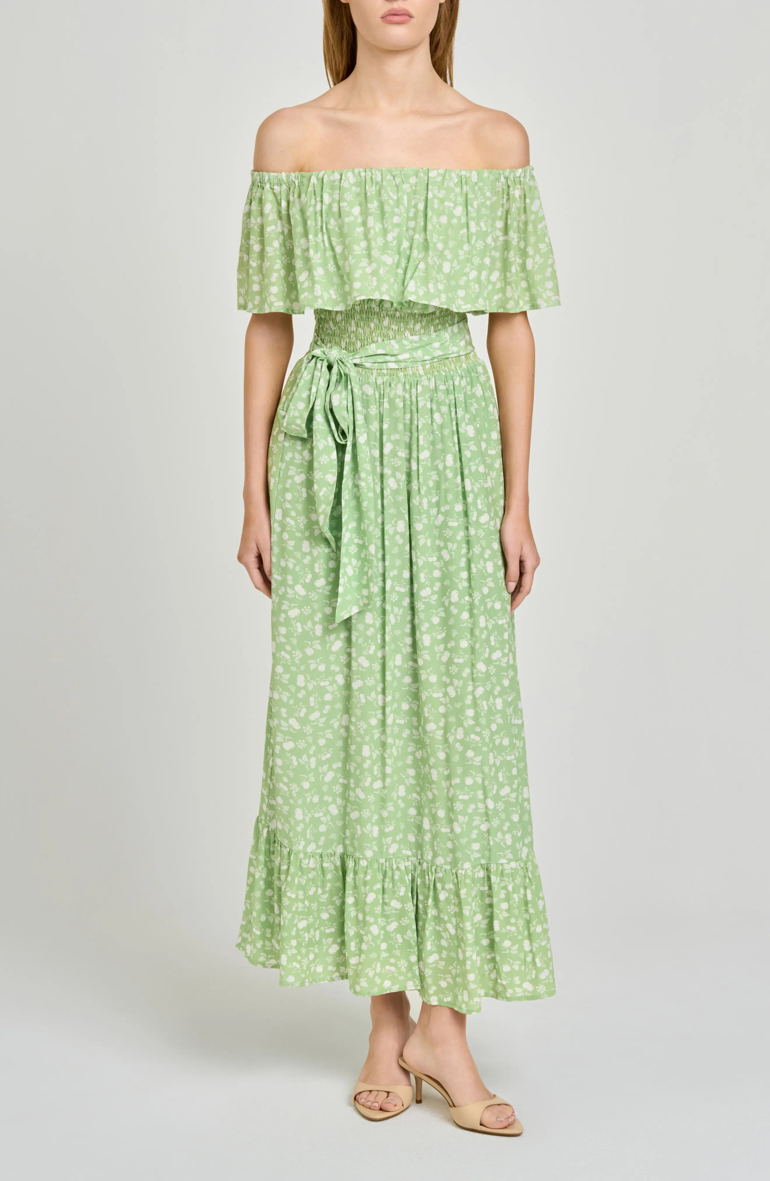 Indie Ditsy Floral Off the Shoulder Tiered Midi Dress (Women) | Nordstrom | Nordstrom
