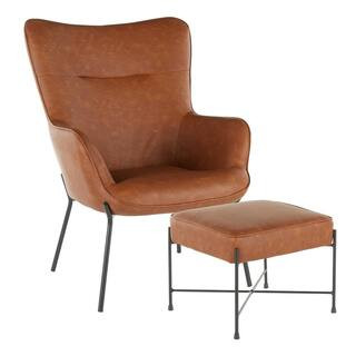 Lumisource Izzy Black Lounge Chair with Ottoman in Camel Faux Leather C2-IZZY BKCAM - The Home De... | The Home Depot