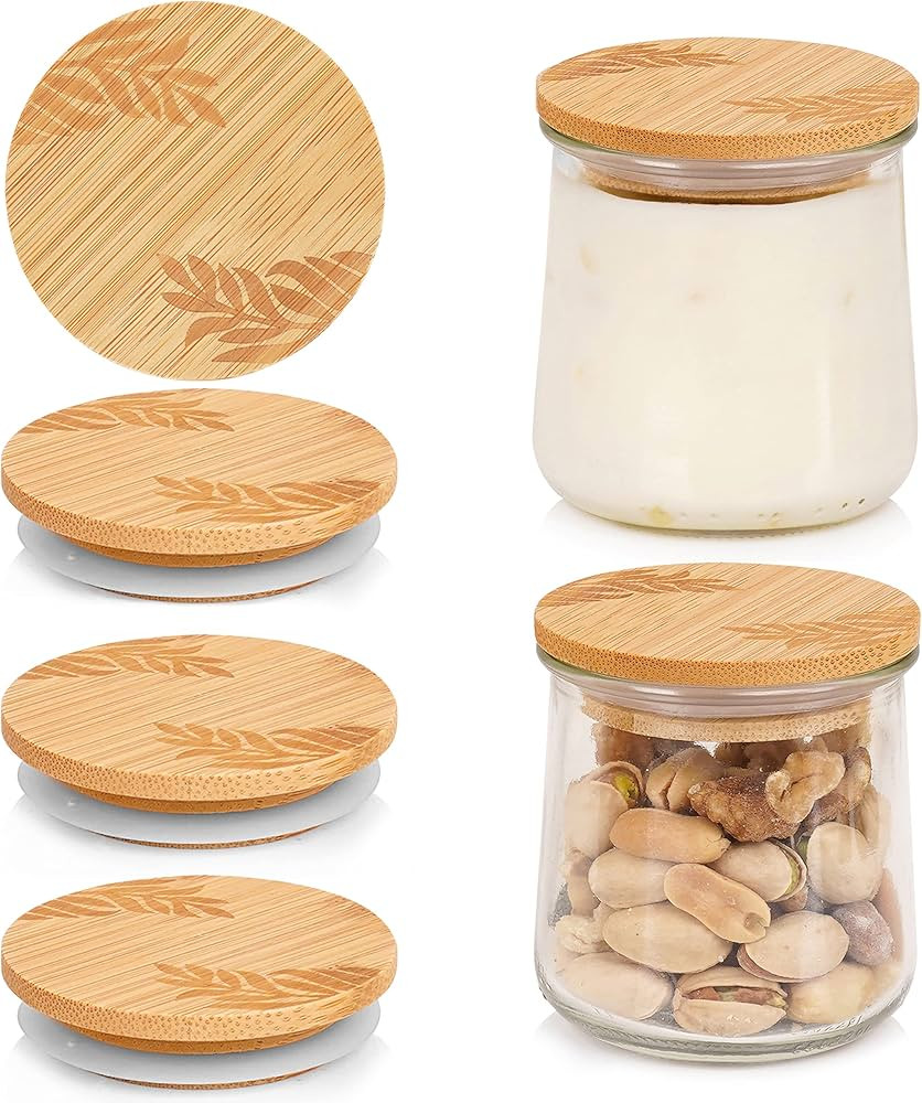 Oui Yogurt Jar Lids, Oui Yogurt Bamboo Jar Lids Set, Wooden Lids for Oui Yogurt Jars, Oui Yogurt ... | Amazon (US)