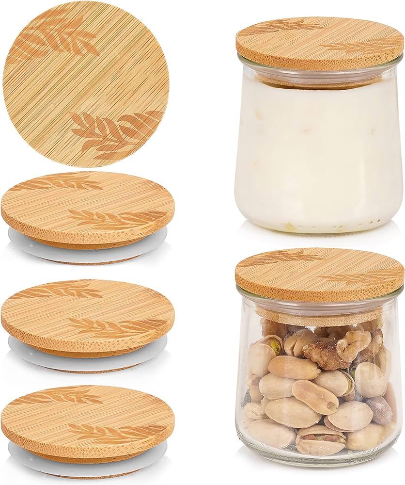 Oui Yogurt Jar Lids, Oui Yogurt Bamboo Jar Lids Set, Wooden Lids for Oui Yogurt Jars, Oui Yogurt ... | Amazon (US)
