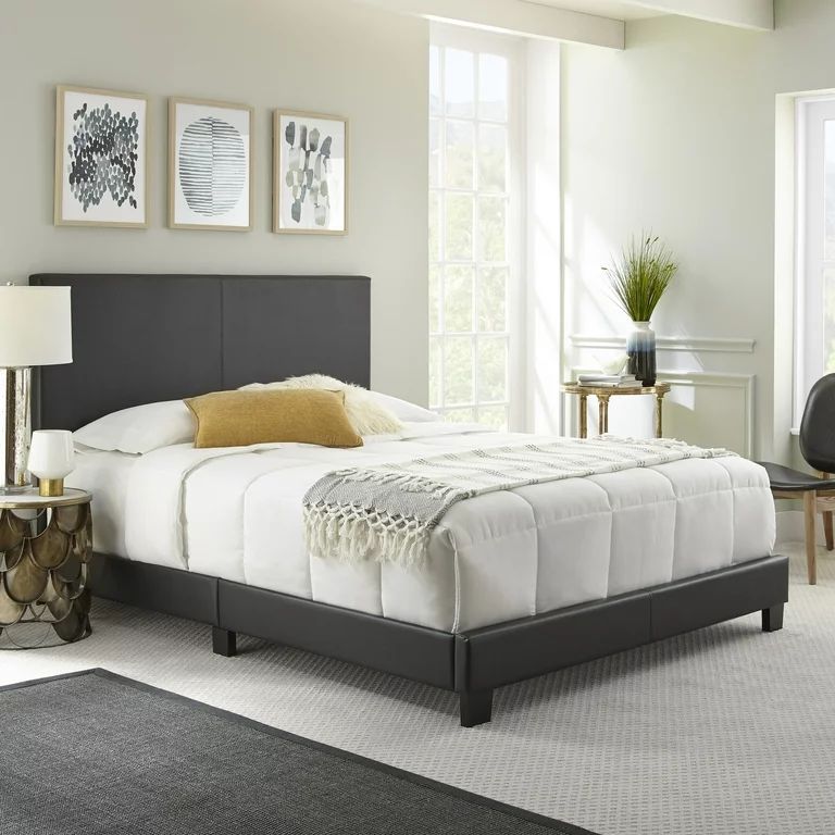 Premier Sutton Upholstered Faux Leather Platform Bed Frame, Twin, Black | Walmart (US)