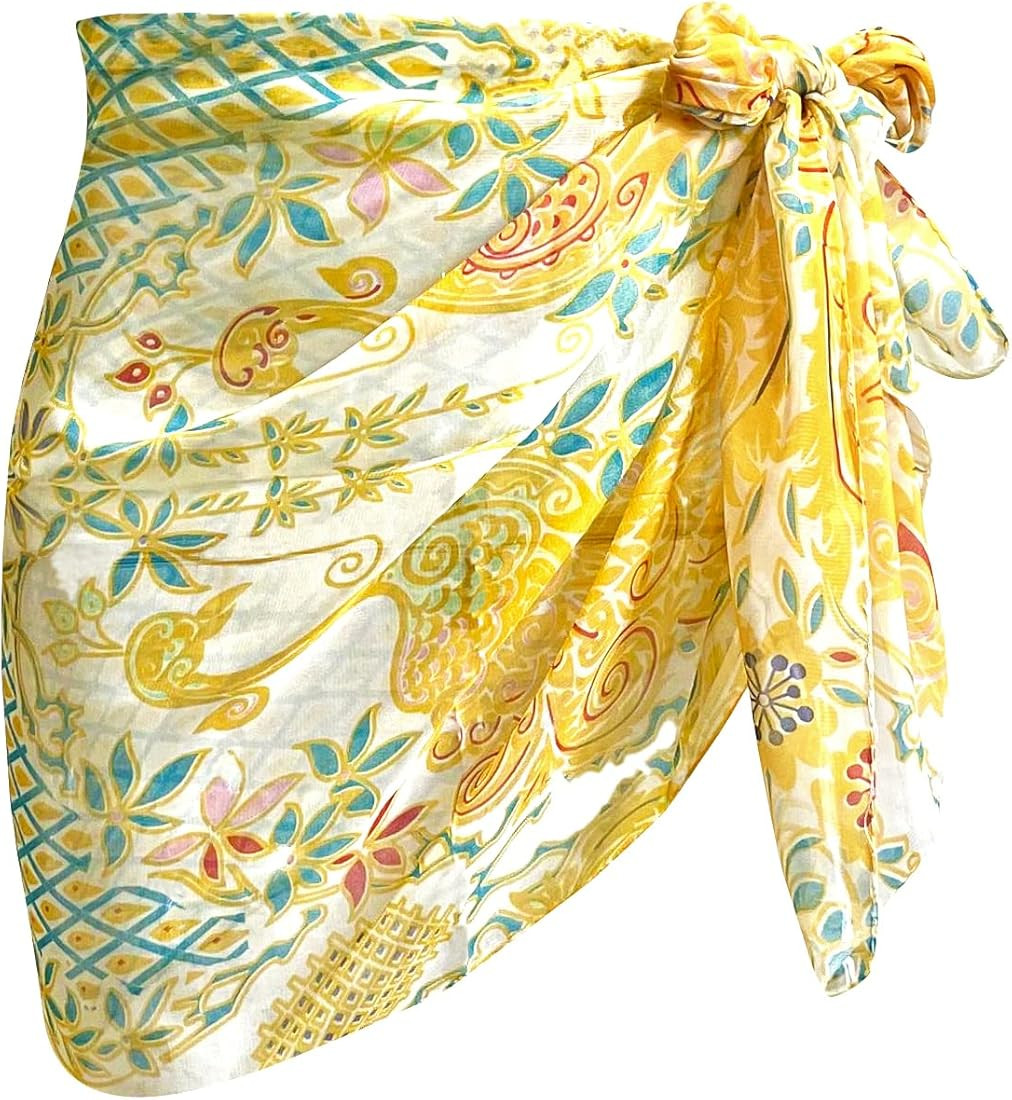 Block Garden Women's Short Sarong Wrap Skirt Chiffon Swimsuit Cover up Beach Pareo Wraps | Amazon (US)