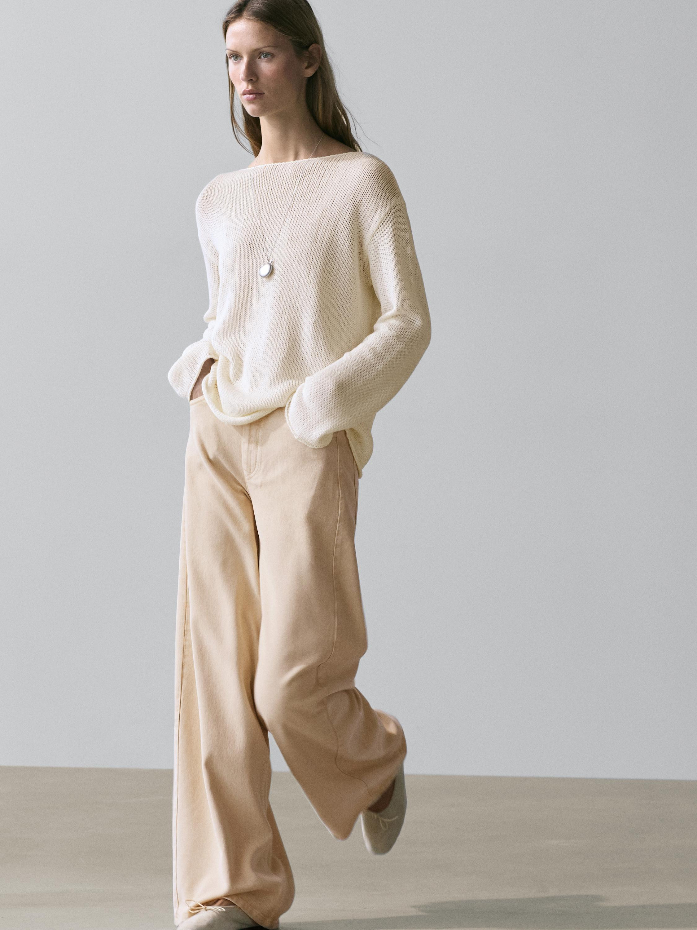 Cotton blend cutwork sweater | Massimo Dutti UK