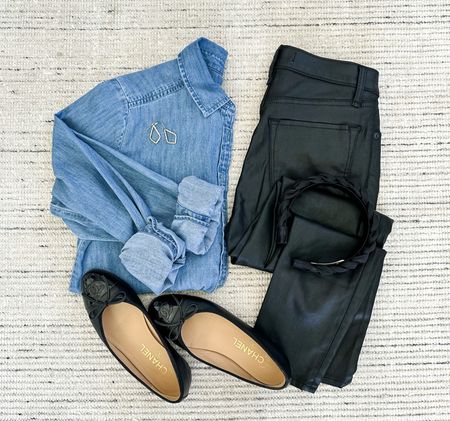 Smart casual outfit with Loft Chambray shirt that is 30% off with code LOVE and Abercrombie jeans!  Paired with black flats and earrings for a classic look. Perfect every day outfit for casual workwear, weekend outfit or meeting up with friends! 

#LTKSeasonal #LTKstyletip #LTKsalealert
