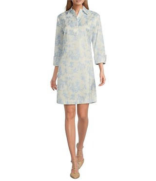 Thea Printed Taffeta 3/4 Sleeve Point Collar Dress | Dillard's