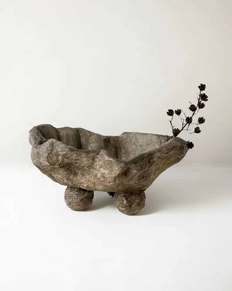 Handmade Sculptural Stone-look Bowl on Feet | Organic Wabi-sabi Centerpiece | Neutral Textured De... | Etsy (US)
