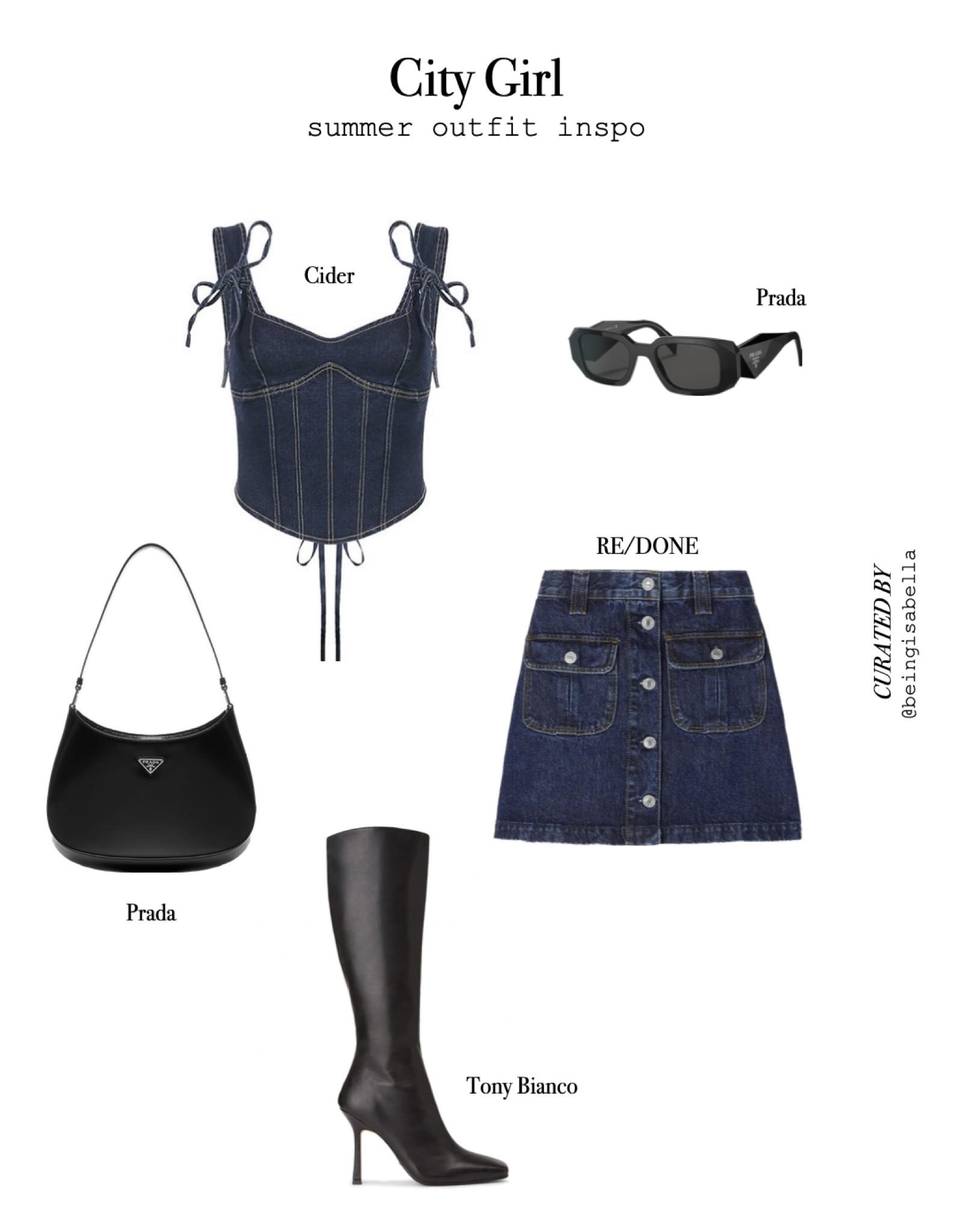 City Girl Summer Outfit Inspiration 
Denim outfit, styling denim mini skirts, styling corset tops, black boots, Prada accessories, aesthetic outfits, streetwear fashion, nyc street style, outfit inspo, summer outfit ideas

#LTKstyletip #LTKFind #LTKSeasonal