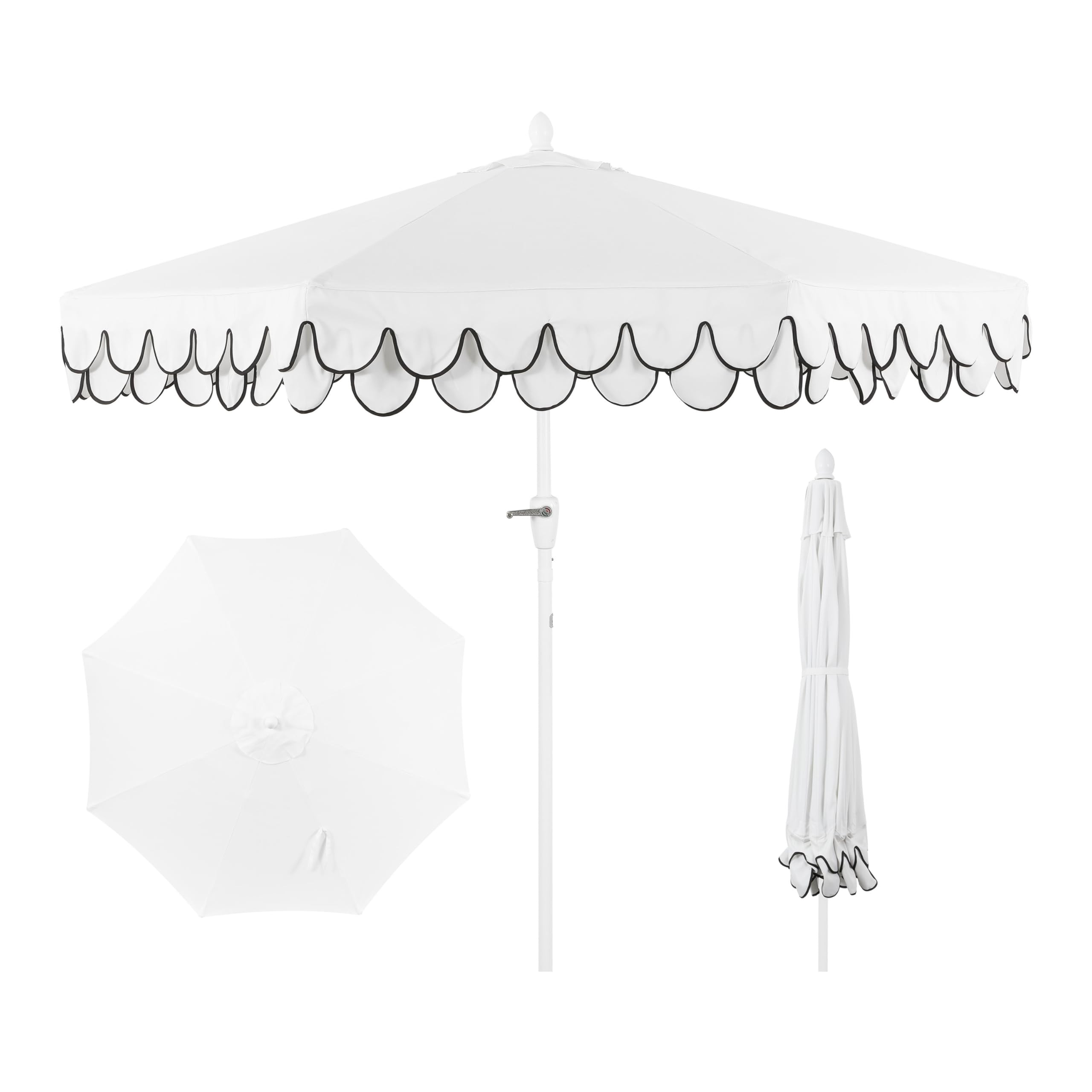 JONATHAN Y UMB1002D Tracy 9 ft. Classic MidCentury Scalloped Fringe Market Patio Umbrella with Au... | Amazon (US)